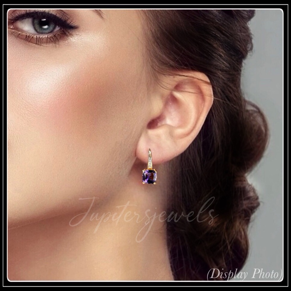 NEW 14K GOLD PURPLE AMETHYST SQUARE DROP EARRINGS - Picture 5 of 5